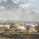 Rowland Hilder, watercolour, oast houses in landscape, signed, 9.5" x 13", framed Good condition