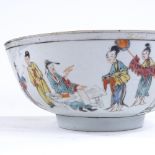 A Chinese white glaze porcelain bowl, with hand painted and enamelled figures, diameter 20cm, height