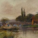 Henry Charles Fox, watercolour, canal scene, 1908, signed, 15" x 22", framed Good condition