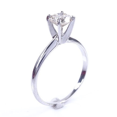 A modern 14ct white gold 1.01ct solitaire diamond ring, in high 4-claw setting, colour approx M/N, - Image 2 of 4