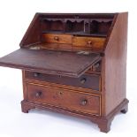 A Victorian mahogany apprentice bureau with 3 drawers under, width 23cm, height 25cm