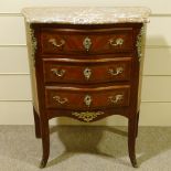 A French kingwood serpentine-front commode, with shaped marble top and ormolu mounts, width 73cm,