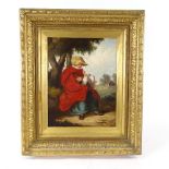 19th century oil on panel, woman and child in rural setting, unsigned, 13" x 9", framed Good clean