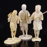 3 Japanese ivory okimono, Meiji Period, largest height 16cm