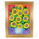 Royston Du Maurier-Lebek, oil on canvas, sunflowers, signed, 24" x 18", framed Good condition