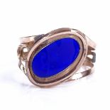 A mid-19th century unmarked rose gold blue enamel panel mourning ring, back inscribed "Mary Bonne..?