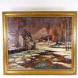 Walter Berzins, oil on board, impressionist landscape, signed, 30" x 36", framed Good condition