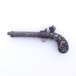 An early Victorian novelty silver propelling pencil in the form of a flintlock pistol, barrel