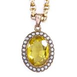 A 19th century unmarked yellow metal stone set cluster pendant necklace, on gilt-metal faceted