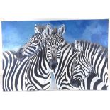 Clive Fredriksson, large oil on canvas, zebras, 30" x 46", unframed Good condition