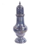 A George V silver baluster sugar caster, indistinct maker's marks, hallmarks Birmingham 1934, height