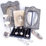 Various silver, including ram's-head pillbox, ivory and silver-mounted dressing table jars, silver-