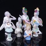 A group of porcelain Boudoir half dolls, early 20th century, largest height 9cm (10)