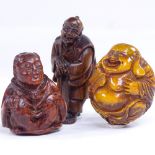 3 Japanese carved wood netsuke, largest figure height 6cm (3)