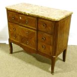 A French kingwood break-front 3-drawer commode with marble top, width 93cm, height 83cm