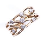 A modern 9ct gold diamond openwork dress ring, setting height 10.5mm, size O, 4.9g Very good