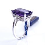 A modern 14ct white gold fantasy-cut amethyst dress ring, by Astley Clarke, amethyst length 15.