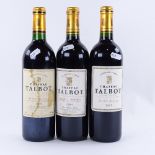 3 bottles of red Bordeaux wine, Chateau Talbot, 4th Growth Grand Cru Classe, vintages 1989 / 2004 /