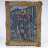 Geoffrey Underwood, oil on board, allegorical scene, inscribed verso, 30" x 22", framed Good