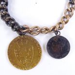 A 1795 George III gold guinea, mounted on a mixed gold and silver chain