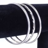 3 Danish sterling silver bangles, all with maker's marks, internal diameters 62mm, 50g total (3) All