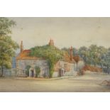 J Owen, watercolour, village pub, 7" x 11", framed Light foxing