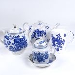 A group of 18th century Worcester blue and and white porcelain, including 2 teapots, and a