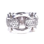 A heavy modern sterling silver and CZ cable link design ring, setting height 17mm, size N, 30.2g