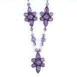 A modern sterling silver amethyst necklace, necklace length 41cm, 24.8g Very good original