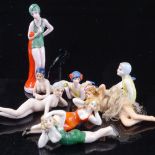 A group of bisque and glazed porcelain bathing dolls, circa 1920, largest length 8cm (8) All perfect