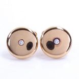 A modern pair of 18ct rose gold diamond bombe panel cufflinks, total diamond content approx 0.2ct,