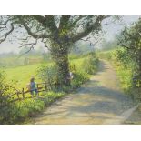 Stephen Pearson, 3 acrylic paintings on canvas paper, rural scenes, signed, 14" x 18", mounted