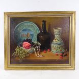 R H Hill, oil on canvas, still life, signed, 16" x 20", framed Good condition