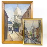 Oil on canvas, Parisian street scene, unsigned, 15" x 10", and a similar smaller oil on canvas,