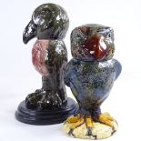 2 Majolica grotesque bird design jars and covers, in the style of Martin Brothers, 20th