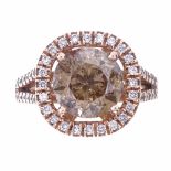A 4.15ct Fancy Light Brown diamond cluster ring, with GEL Labs Diamond Grading Report No. GEL1163307
