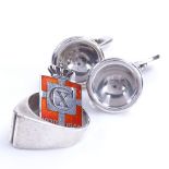 Various Danish silver jewellery, including pair of Georg Jensen model no. 92 cufflinks, red enamel