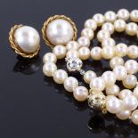 A pair of 9ct gold mabe pearl earrings, and a matching cultured pearl and bracelet set (3) Generally