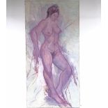 A Hance, oil on canvas, nude, signed verso, 24" x 48", unframed Good condition