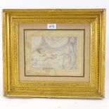 Richard Cosway, early 19th century pencil and watercolour, study of a child laying on a bed,