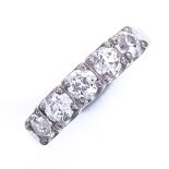 A 14ct white gold 5-stone diamond half eternity ring, total diamond content approx 1ct, setting