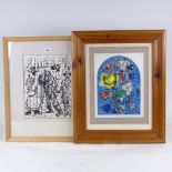 Marc Chagall, lithograph, Mountebanks, 13" x 9", a lithograph after Chagall, window study, and mid-