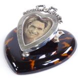 A Victorian silver and tortoiseshell heart shaped desk clip/photo frame, hallmarks London 1893,