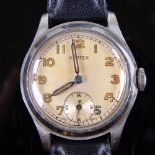 VERTEX - a Vintage military style stainless steel mechanical wristwatch, ref. 12323, silvered dial