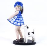GOLDSCHEIDER - Art Deco porcelain group, girl with a Fox Terrier dog, serial no. 7063, height 20cm
