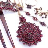 Various garnet jewellery, including hair clip, pendant locket, ring, earrings etc Lot sold as seen