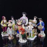 A group of Continental miniature porcelain figures, largest 8cm (9) (A/F)