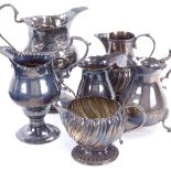 6 silver cream jugs, styles include sparrow-beak, helmet shape and Georgian, largest height 13cm,