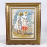 Russian School, oil on canvas, children at the shore, indistinctly signed, 14" x 10", framed Tiny
