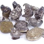A quantity of various silver unmarked white metal and brass figural Vesta cases, including